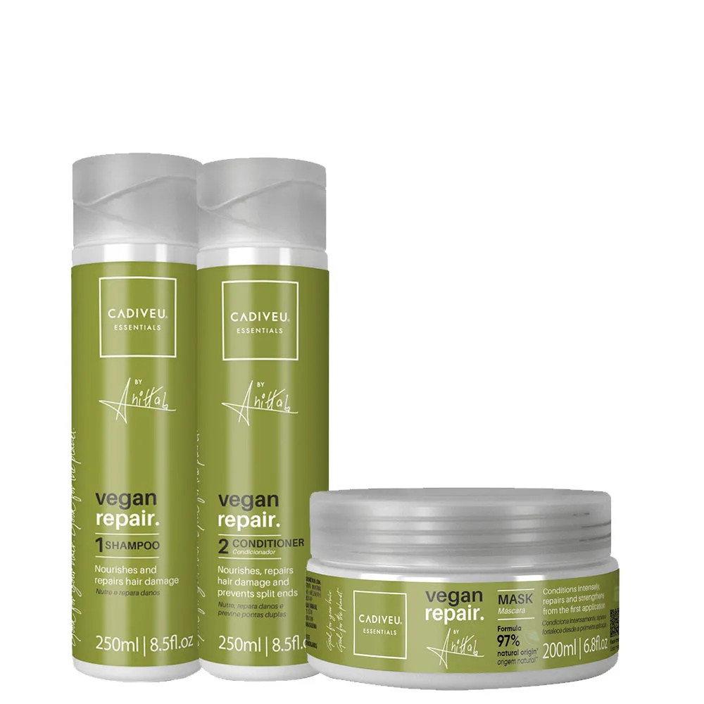 Kit Cadiveu Essentials Vegan Repair Anitta - Shampoo 250 ml + Condicionador 250 ml + Máscara 200... | Amobeleza (BR)