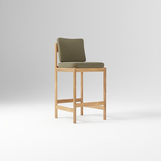 Halsey Bar Stool Armless, Performance Chenille Crossweave Elm, Blonde | West Elm (US)
