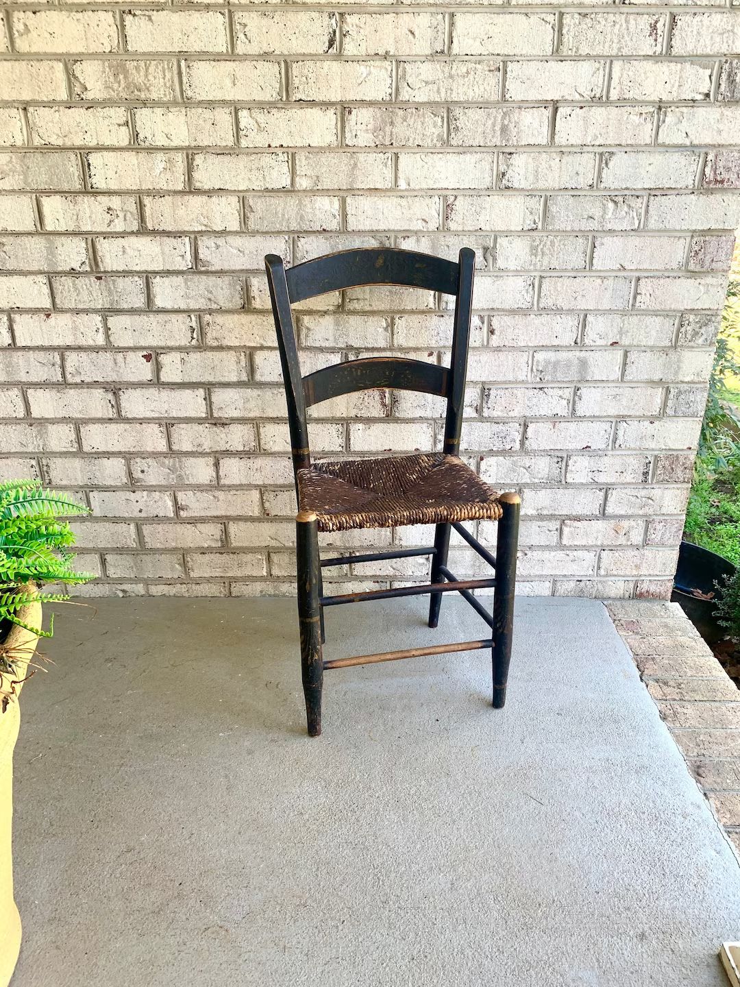 Vintage Distressed Hitchcock Style Rush Seat Chair | Black Stenciled Rush Seating Chair | Primiti... | Etsy (US)