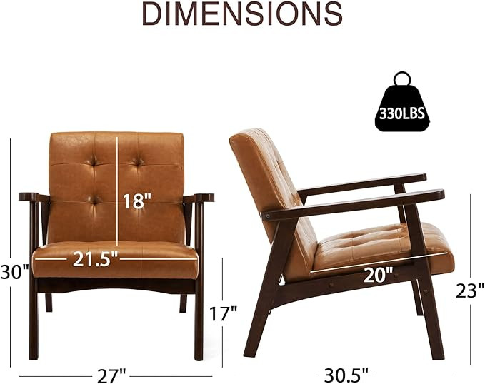 Bonzy Home Mid Century Modern Accent Chair for Living Room, Upholstered Faux Leather Armchair Com... | Amazon (US)