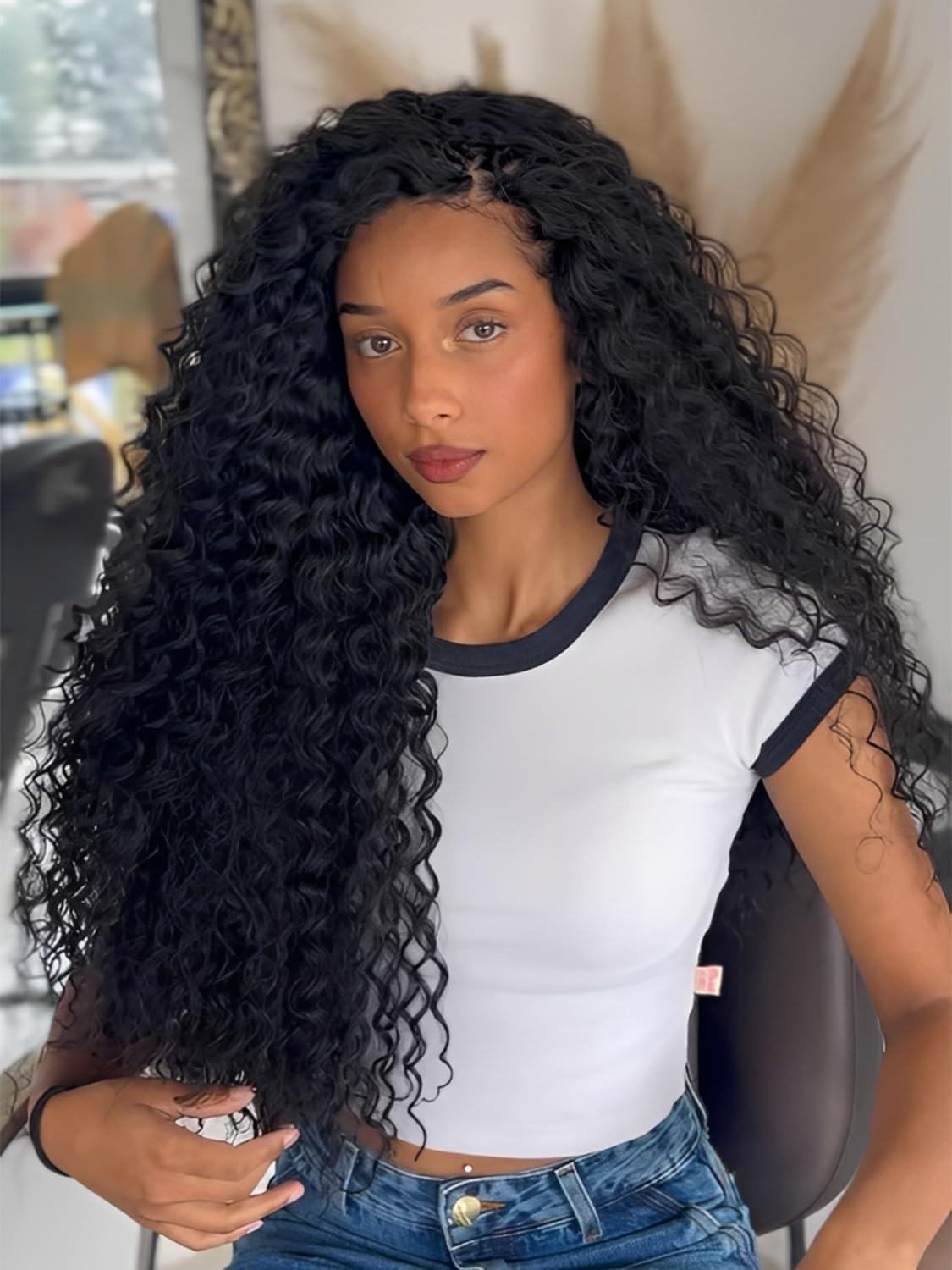 ISEE Human Crochet Hair for Black Women 18 Inch Deep Wave Bundles Human Hair Pre-separated 4 Packs 200g Invisible Miracle Knots Feather Crochet Human Hair Extensions Natural Black | Amazon (US)