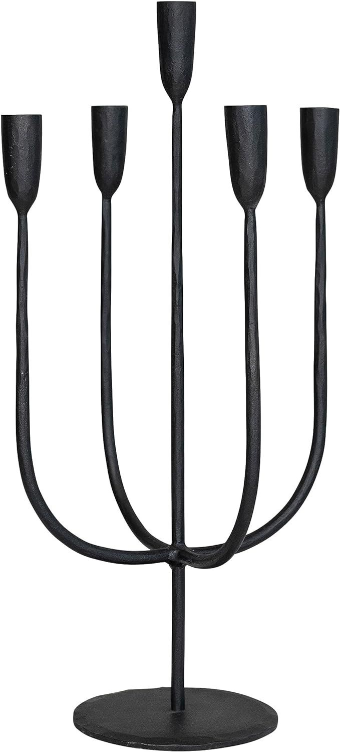 Creative Co-Op Round Hand-Forged Metal Candelabra, Holds 5, Black Taper Holder | Amazon (US)