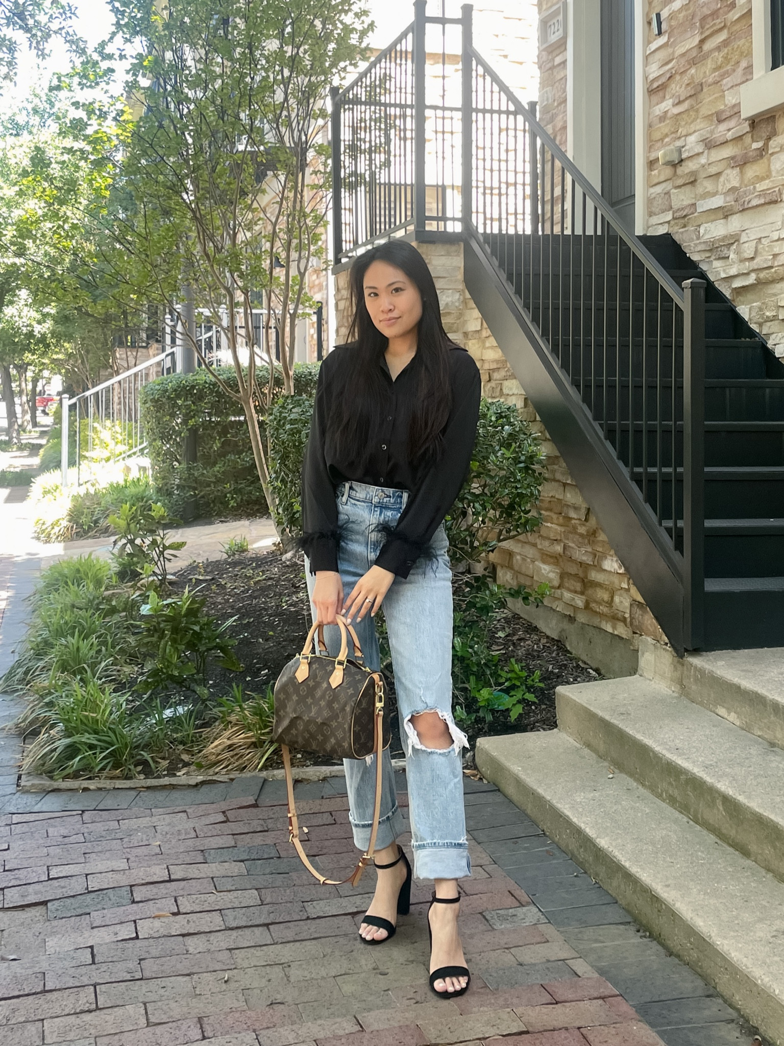 Business casual outfit inspo, black satin button down shirt with a feather trim, tucked into a high waisted Abercrombie straight jeans. Paired with a minimal black heel. 

Style inspo, minimal style, outfit idea, business casual, casual style, casual outfit, capsule wardrobe, straight jeans, Abercrombie jeans, Amazon Finds, classy outfit

#LTKstyletip #LTKworkwear #LTKunder100