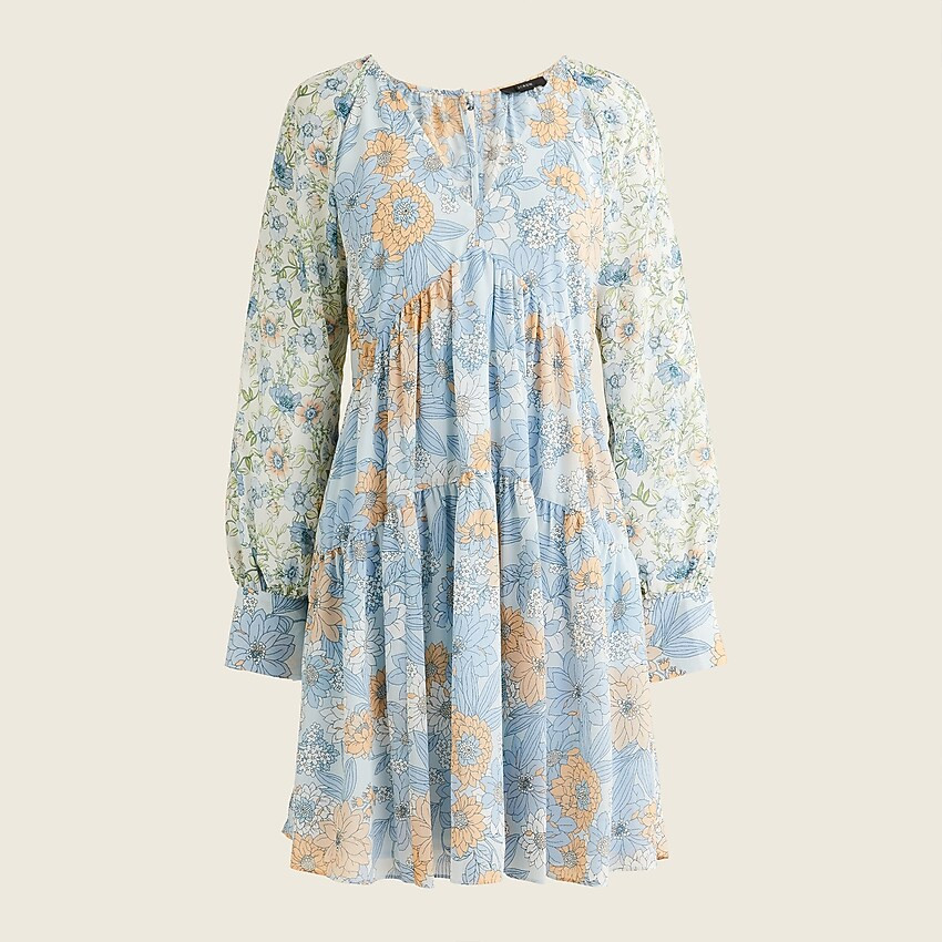 Long-sleeve crinkle chiffon dress in mixed floral | J. Crew US