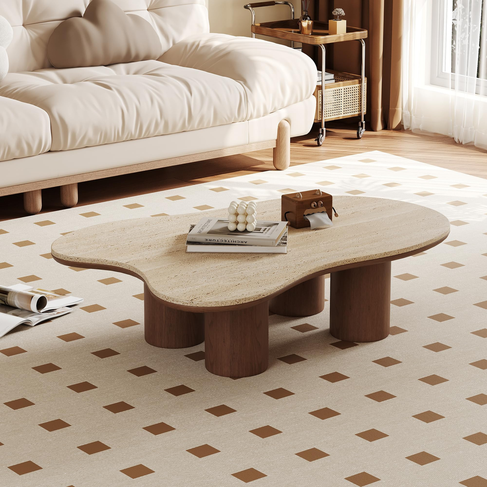 48.42" Cloud Coffee Table for Living Room, Mid-Century Modern Coffee Table with Wood Legs, Unique... | Amazon (US)