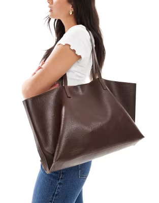 Glamorous textured PU tote bag in deep brown | ASOS (Global)