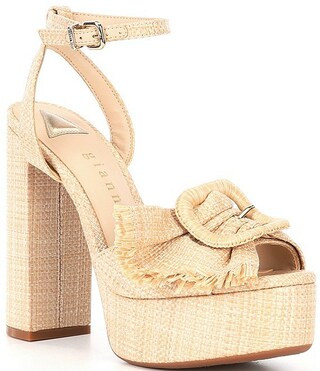 Tobias Raffia Mismatched Buckle Platform Dress Sandals | Dillard's