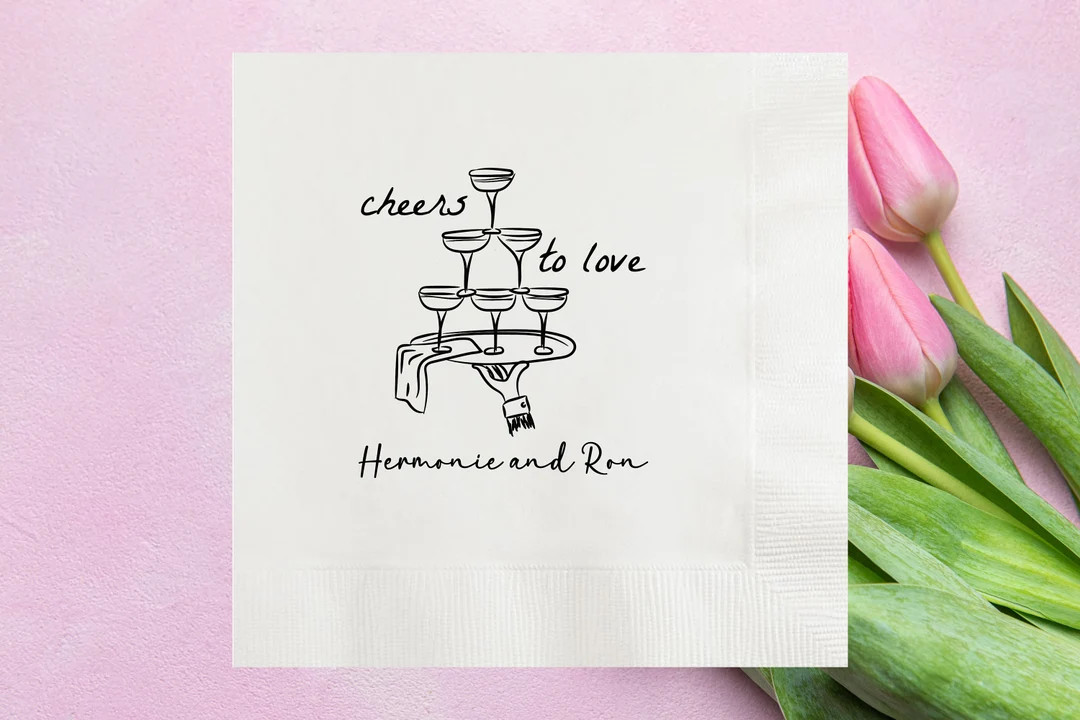 Personalized Cheers to Love Hand Drawn Glasses Wedding Napkins, Custom Wedding Cocktail Napkins, ... | Etsy (US)