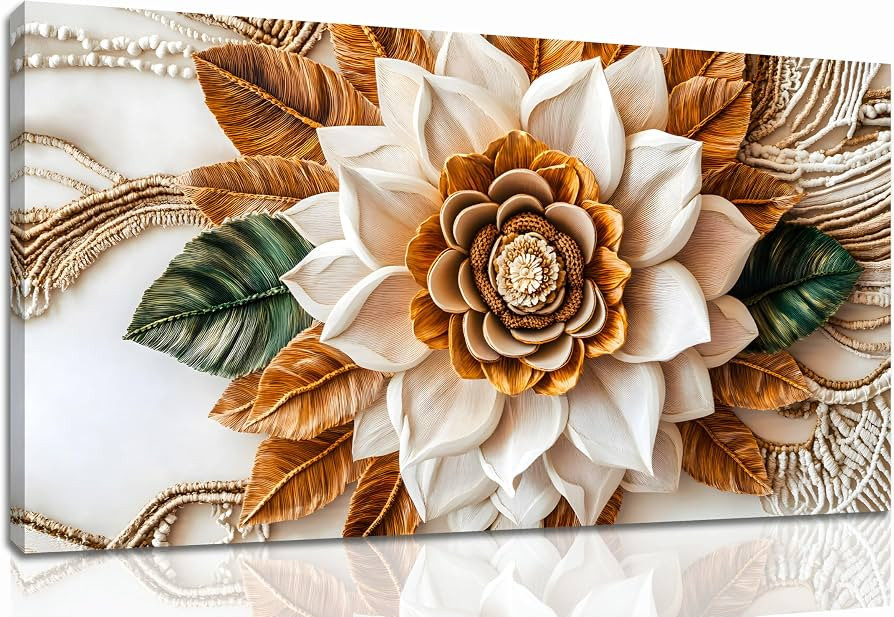 Tarfupth Boho Flower Canvas Wall Art for Living Room White and Brown Large Canvas Prints Botanica... | Amazon (US)
