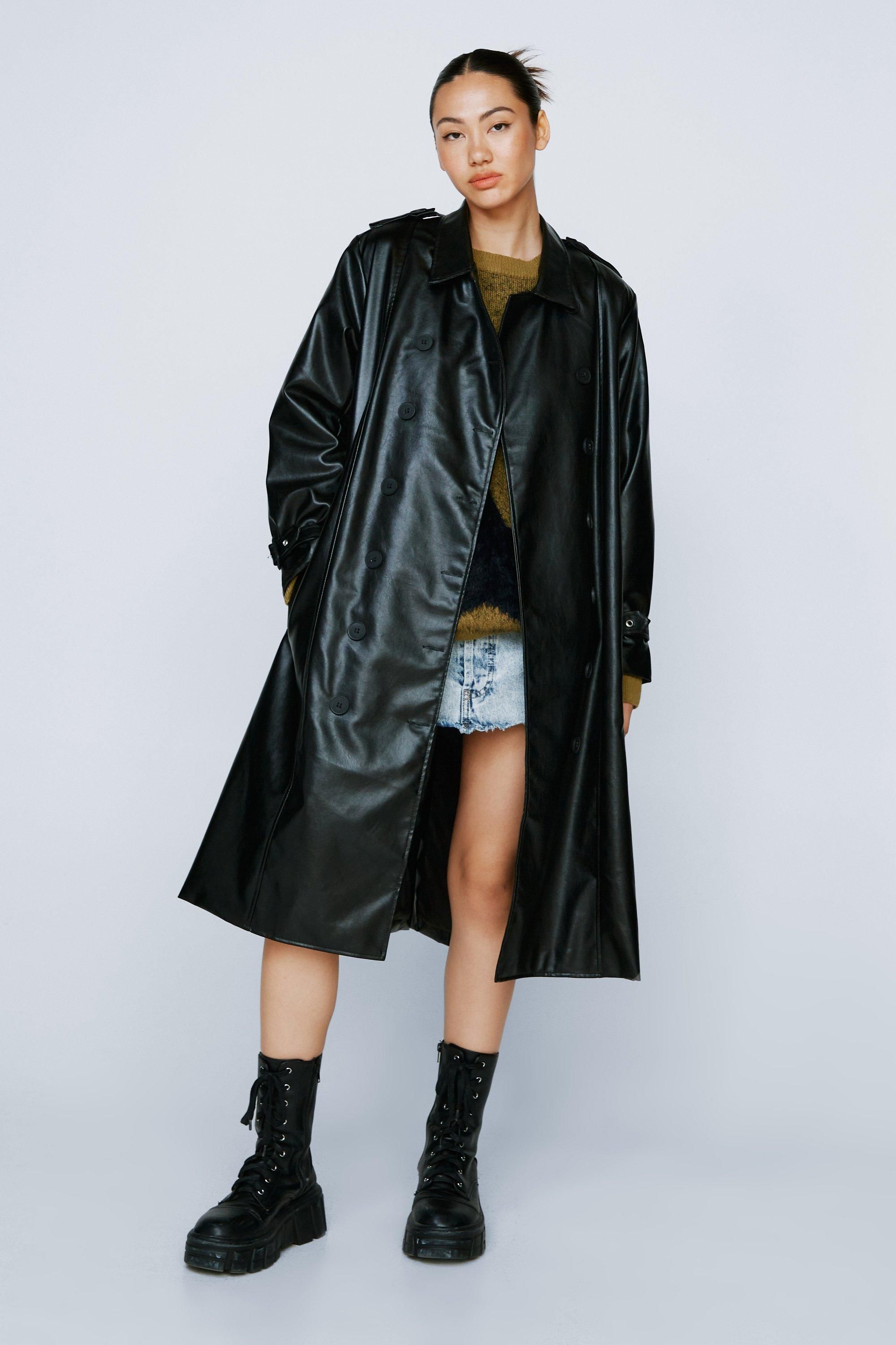 Womens You Faux Leather Know Belted Trench Coat - Black | NastyGal (US & CA)