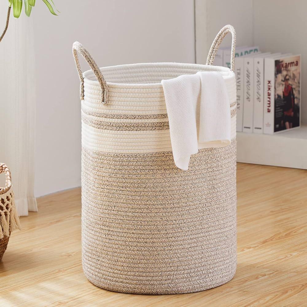 Fiona's magic Large Laundry Hamper, Tall Woven Storage Basket for Blankets, Cotton Baby Nursery H... | Amazon (US)