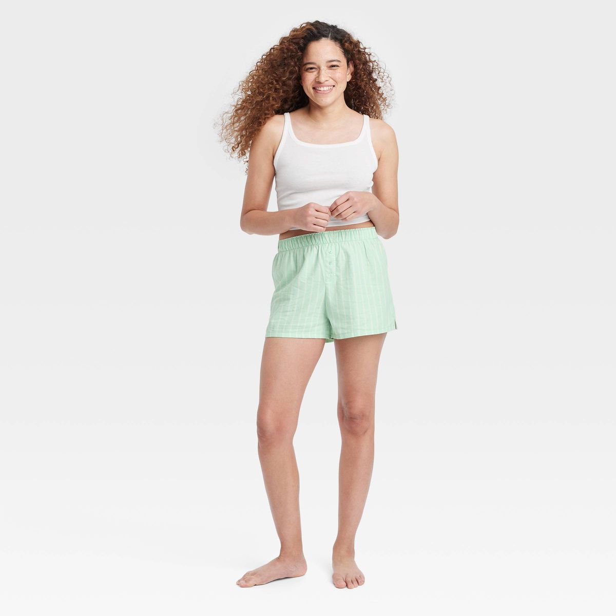 Women's Striped Boxer Pajama Shorts - Colsie™ Green L | Target