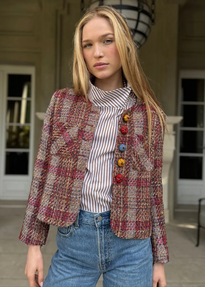 Mavis Burgundy and Taupe Plaid Lady Jacket | Benaar La