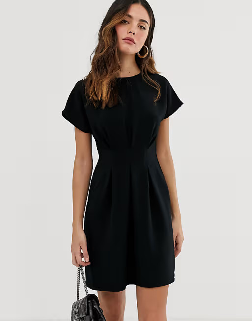 ASOS DESIGN nipped in waist mini dress in black | ASOS (Global)