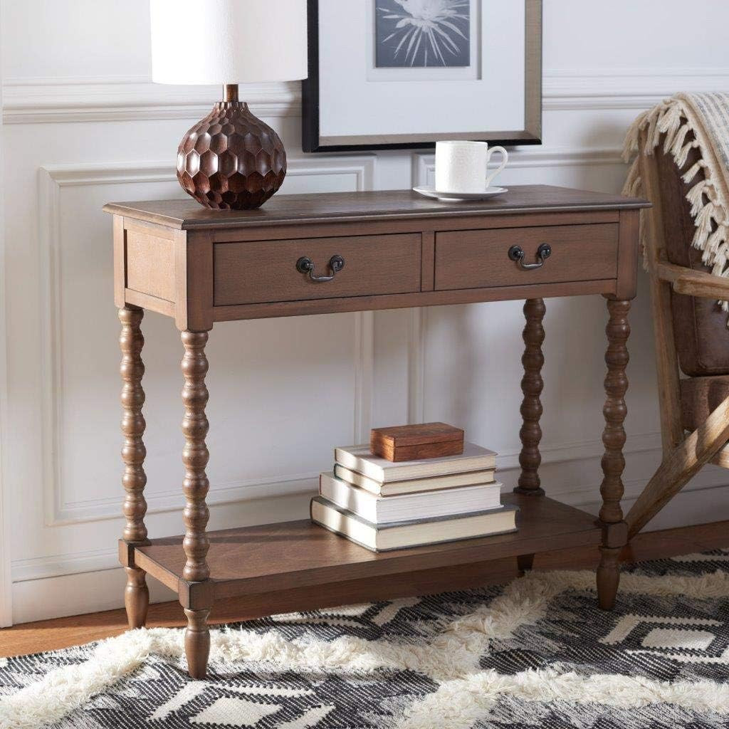 SAFAVIEH Athena 2-Drawer Wood Console Entryway Table, 35.5" Brown CNS5702C | Amazon (US)