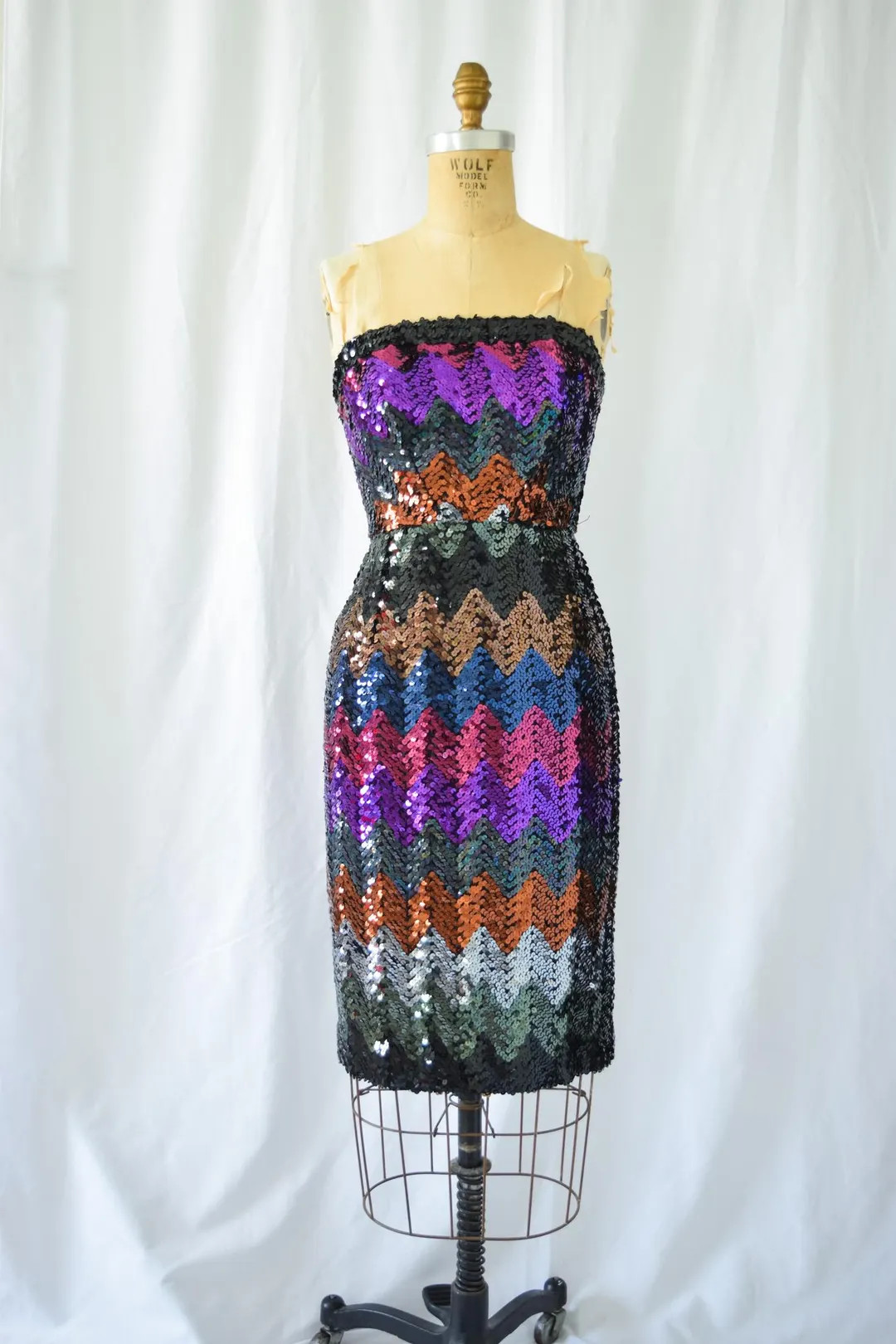 Vintage 70s Sequin Party Dress: Lilli Diamond Strapless Metallic Disco - Etsy | Etsy (US)