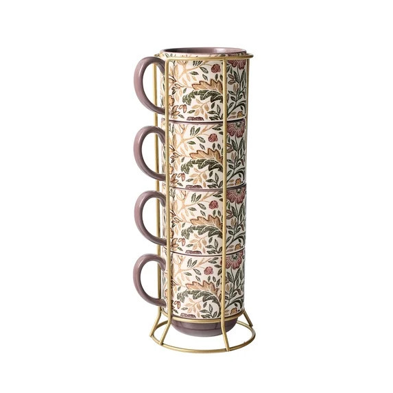 Better Homes & Gardens Edith Vine Floral Stoneware Mug Set with Rack, 5-Piece | Walmart (US)