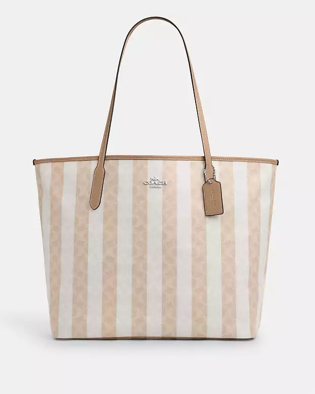 Large City Tote Bag In Signature Canvas With Stripe | Coach Outlet US