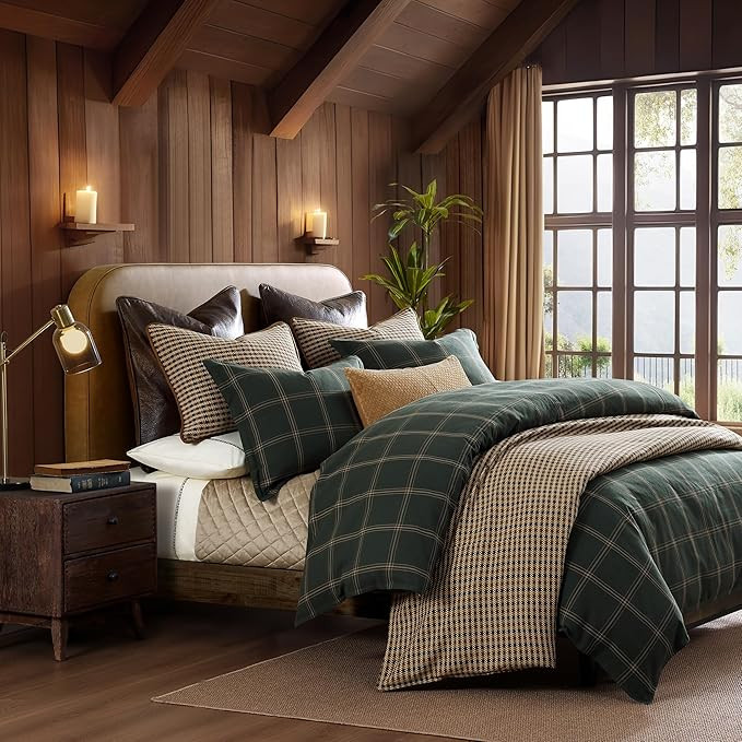 HiEnd Accents Windowpane 3 Piece King Plaid Duvet Cover Set, Hunter Green Masculine Bedding Set, ... | Amazon (US)
