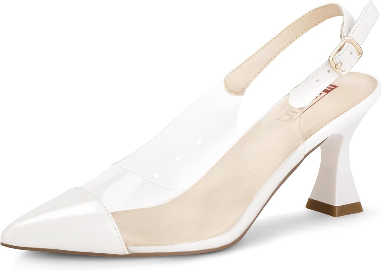 IDIFU IN3 Slingback Clear Heels Women's Pumps Closed Pointed Toe Kitten Low Short Heels Dress Sho... | Amazon (US)