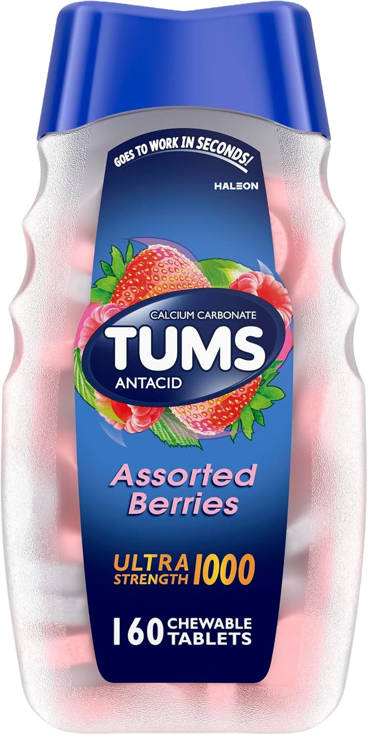 TUMS Ultra Strength Chewable Antacid Tablets for Heartburn Relief and Acid Indigestion Relief, Assorted Berries - 160 Count | Amazon (US)