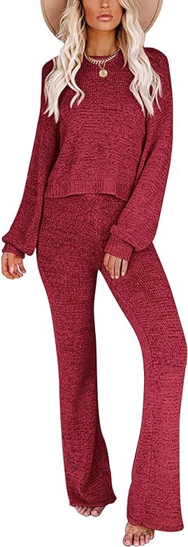 Ekouaer Lounge Sets for Women 2 Piece Knit Sets Cozy Off Shoulder Sweater Outfits Pullover and Wi... | Amazon (US)