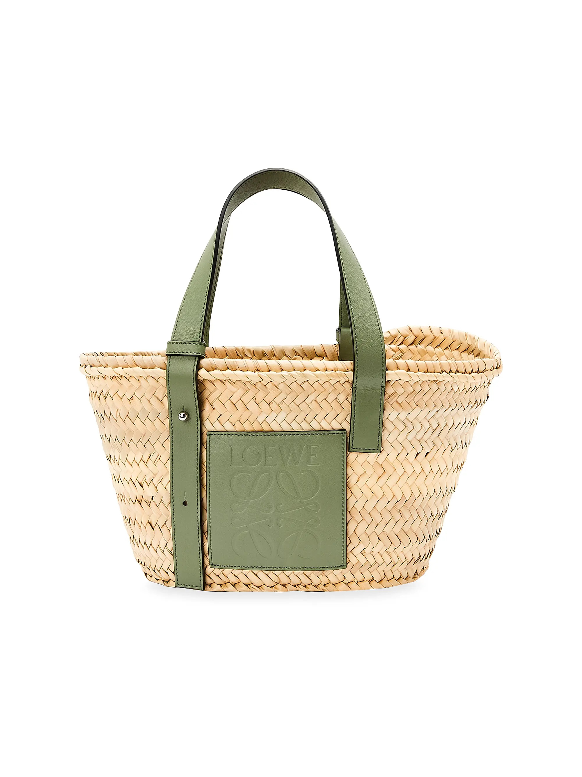 Small Leather-Trimmed Woven Basket Bag | Saks Fifth Avenue