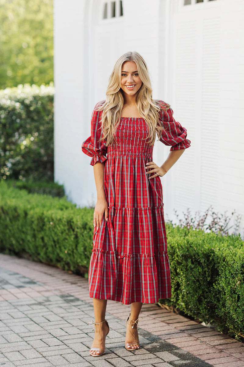The Rayna Square Ruched Midi Dress | J.Marie