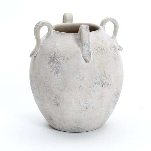 LuxenHome Vintage Ceramic Round Vase Multi Gray and White Terracotta Vaes with Handles Farmhouse Decor,Pottery Vase Living Room Decor,Large Waterpoof Vases Home Decor 11-Inch | Amazon (US)