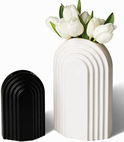 Amazon.com: Artistic Black and White Vase Set, 9.45” Tall White Ceramic Vase for Flowers and 6.... | Amazon (US)
