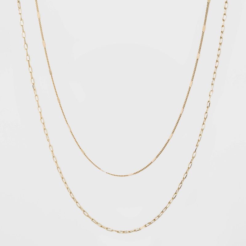 Flat Beaded and Link Chain Duo Necklace - A New Day™ Gold | Target