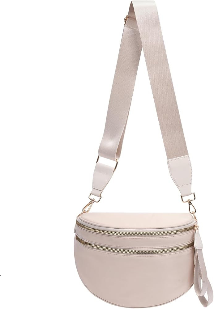 Crossbody Bags Bum Bag for Women Large Sling Bag Purse with Adjustable Strap（Beige） | Amazon (US)
