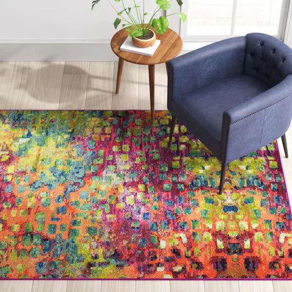 Abstract Orange/Pink/Blue/Yellow Area Rug | Wayfair North America