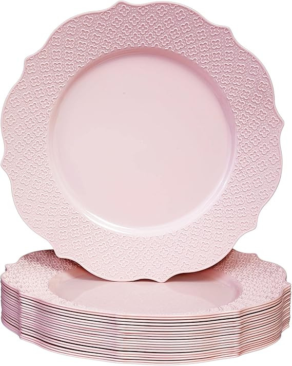 Floral Embossed Plastic Salad Plates for Party (20 PC) Heavy Duty Disposable Dinner Set 9", Fine ... | Amazon (US)