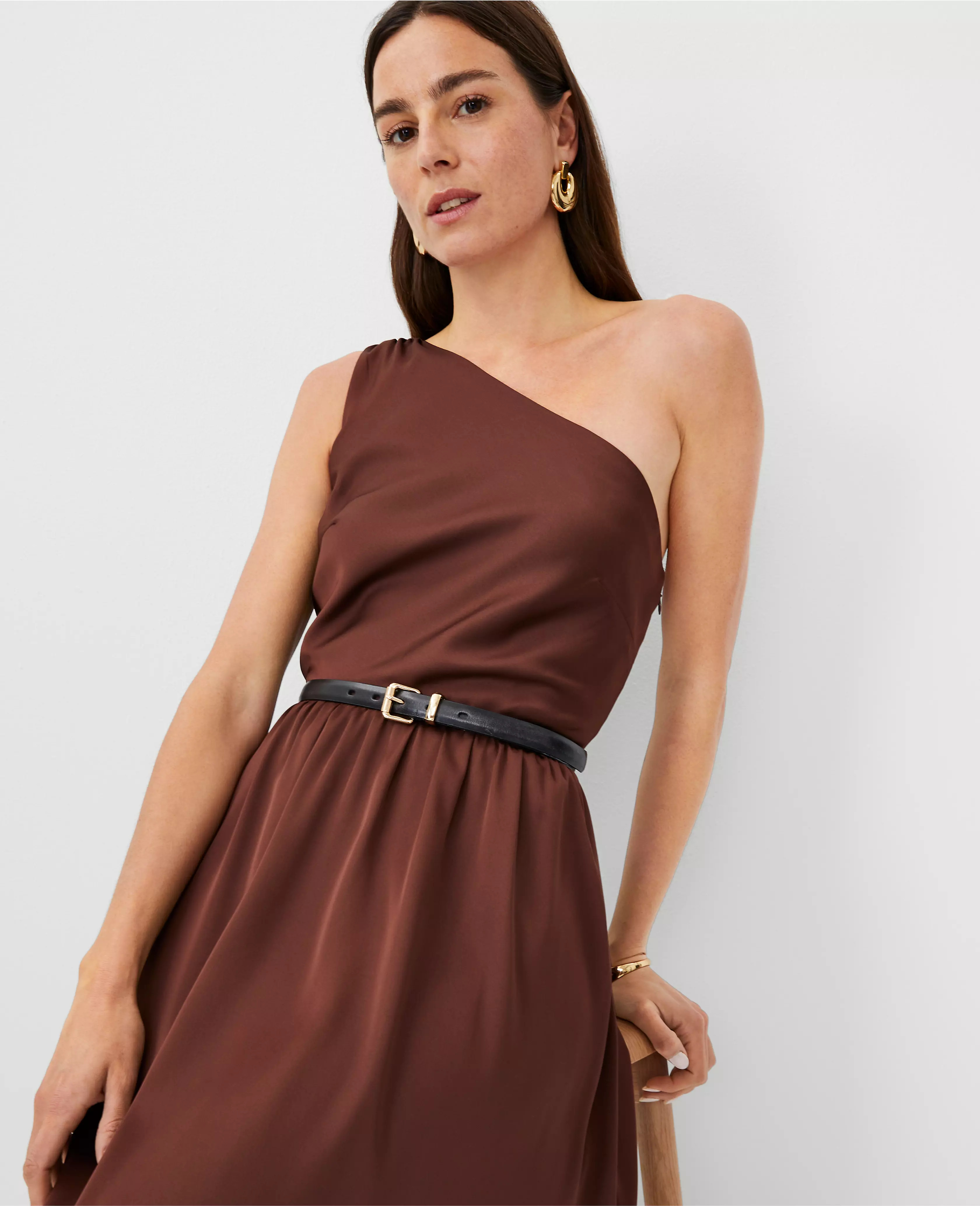 One Shoulder Flare Midi Dress | Ann Taylor (US)