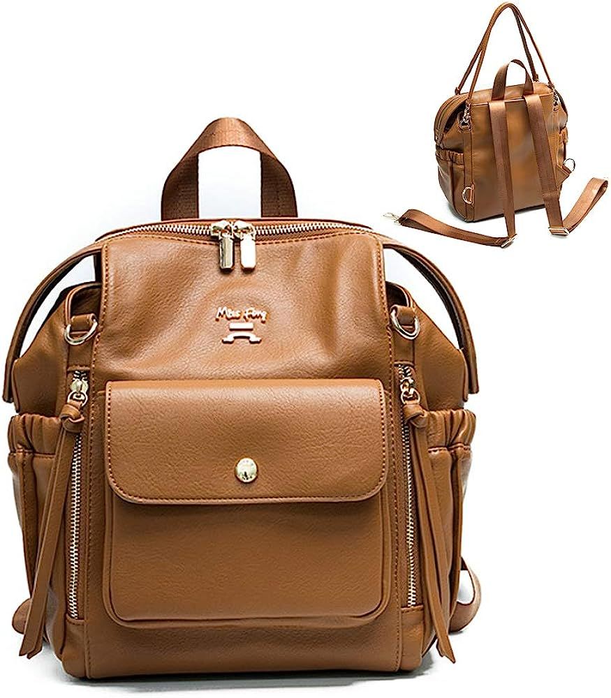 Leather Mini Diaper Bag Backpack by miss fong, Small Mini Backpack Purse for Women | Amazon (US)