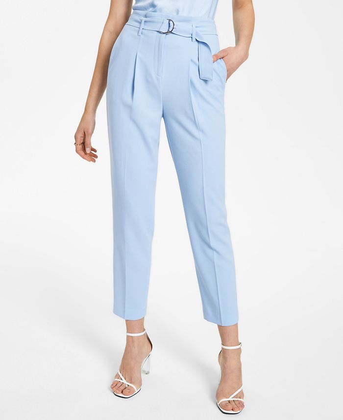 Textured Crepe Paper-Bag Straight-Leg Ankle Pants, Created for Macy's | Macys (US)