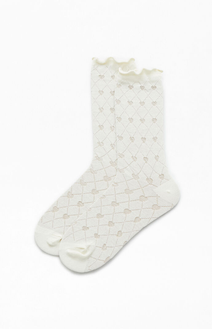 Heart Pointelle Socks in Cream | PacSun