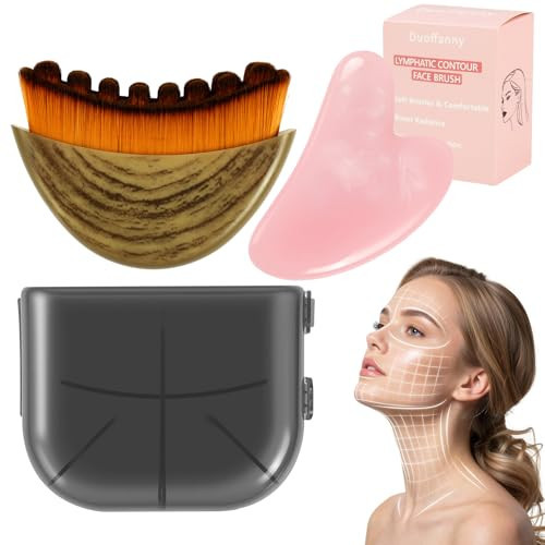 Lymphatic Contour Face Brush and Jade Gua Sha Set, 2-in-1 Manual Facial Dry Brush for Lymphatic Drainage - Anti-Puffiness, Detox Sculpting Brush to Improve Skin Glow & Absorption | Amazon (US)