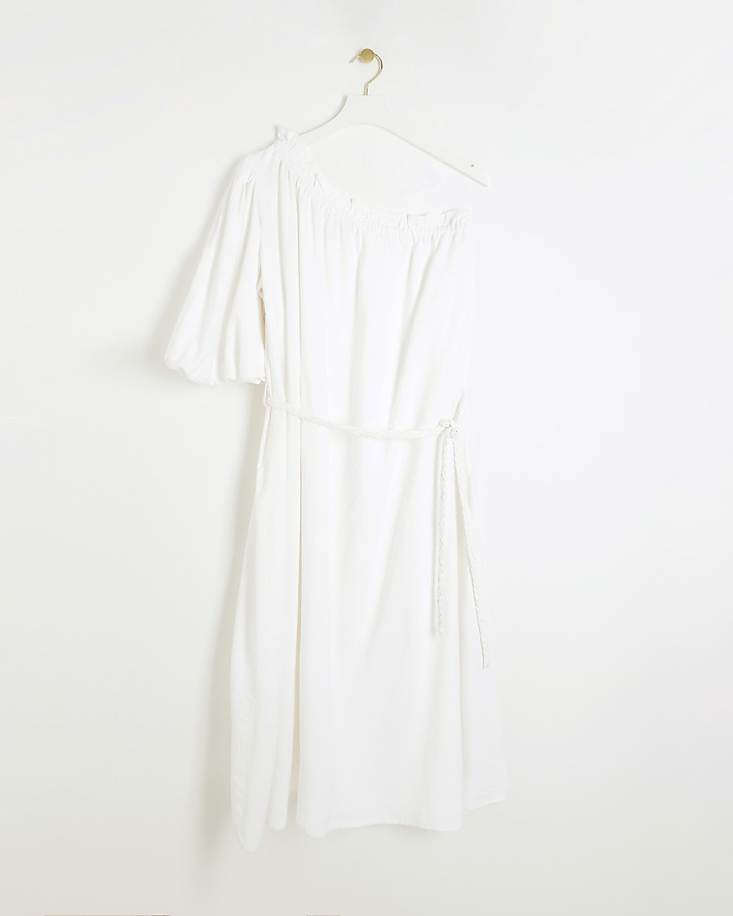 White linen blend belted shift midi dress | River Island (UK & IE)