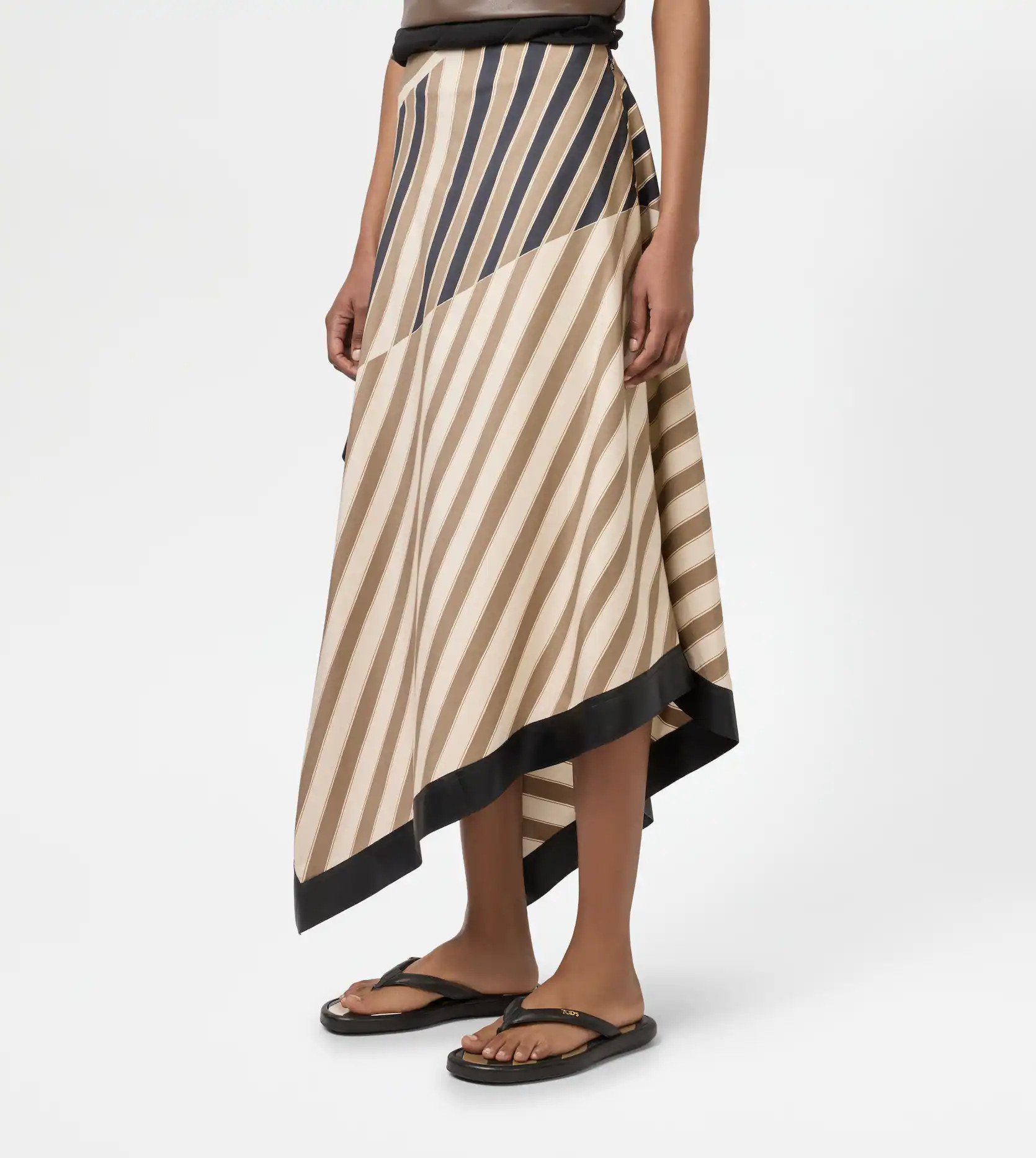 Skirt in Silk with Leather Inserts | Tods