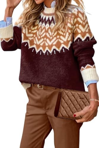 EARKOHA Women's Casual Mock Neck Ribbed Sweater Pullover 2025 Fall Long Sleeve Print Fair Isle Sw... | Amazon (US)