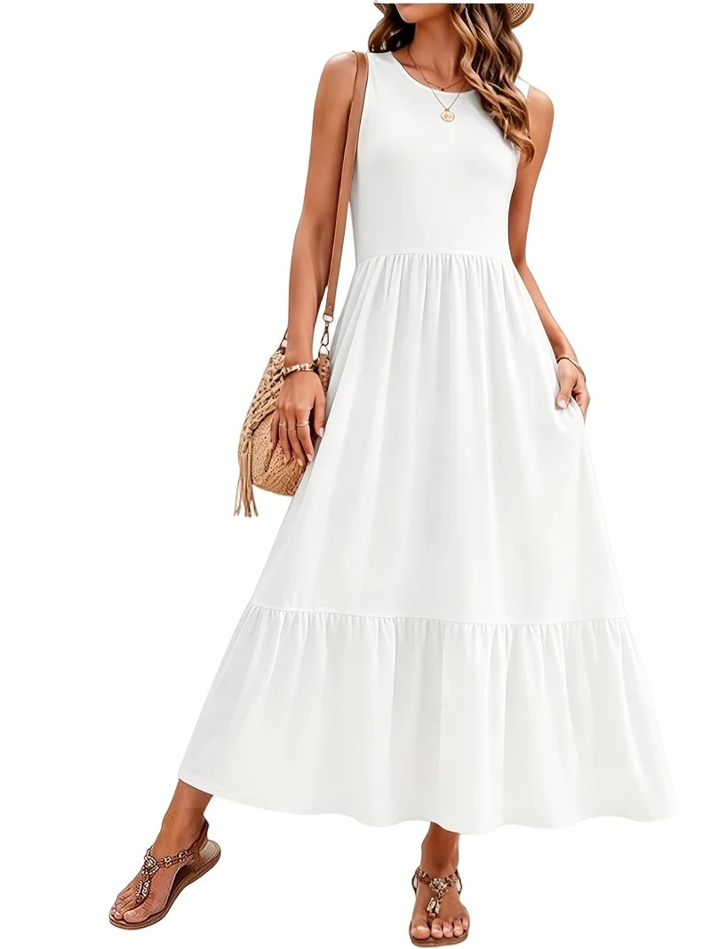 OutfitShow Summer Maxi Dresses for Women Sleeveless Casual Flowy Tiered Dress Vacation Beach Sund... | Walmart (US)