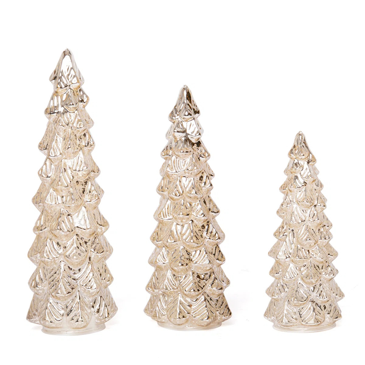 3 PCS Gold Lighted Tabletop Glass Christmas Trees | Wayfair North America