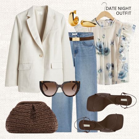 Date night outfit - more of a casual version I’d say, top might also be a cute option for work. 

‼️Don’t forget to tap 🖤 to add this post to your favorites folder below and come back later to shop

Make sure to check out the size reviews/guides to pick the right size

Mid wash jeans, high ankle jeans, wide leg jeans, linen blazer, one buttoned blazer, printed floral top, ruffled top, &otherstories, brown raffia clutch bag, brown sandals, spring date night outfitt

#LTKeurope #LTKstyletip #LTKSeasonal