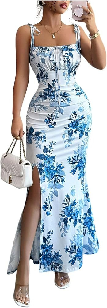 Floerns Women's Summer Floral Cami Maxi Dress Tie Shoulder Vacation Split Milkmaid Bodycon Dresse... | Amazon (US)