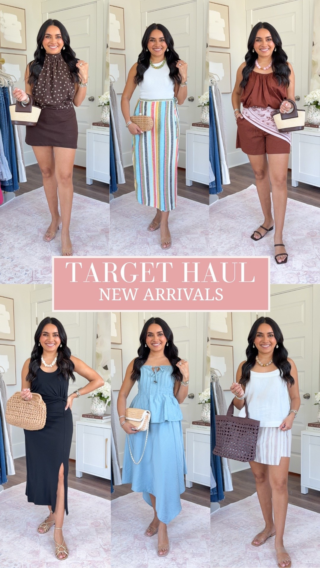Target Try On!
For reference: I’m 5’0, petite, 32b bra size, and 2/26 in bottoms, pear shaped. 
*Everything I share is unaltered! TTS means true to size. Between size 5-6.5 in shoes

Intro outfit:
White tank size xs petite TTS
Red gingham pants size 26 regular TTS

Brown polka dot tank size xxs TTS
Brown mini skort size xs TTS
Clear heels size 5 TTS

White tank size xs petite TTS
Stripe wrap skirt size xs TTS
Clear heels size 5 TTS

Brown tank size xs TTS
Brown eyelet shorts size xs TTS
Dark brown sandals size 6 - typically a 5.5 but these fit well

Black dress size xs TTS
Gold sandals size 5 TTS

Blue top size xs TTS
Blue skirt size xs TTS
Clear heels size 5 TTS

White tank size xs TT
Brown stripe skirt size xs TTS
Clear sandals size 5 TTS

Date night outfits
Summer outfits
Summer dresses
Vacation outfits beach 
Petite outfits

#LTKgrwm #LTKTravel #LTKPetite