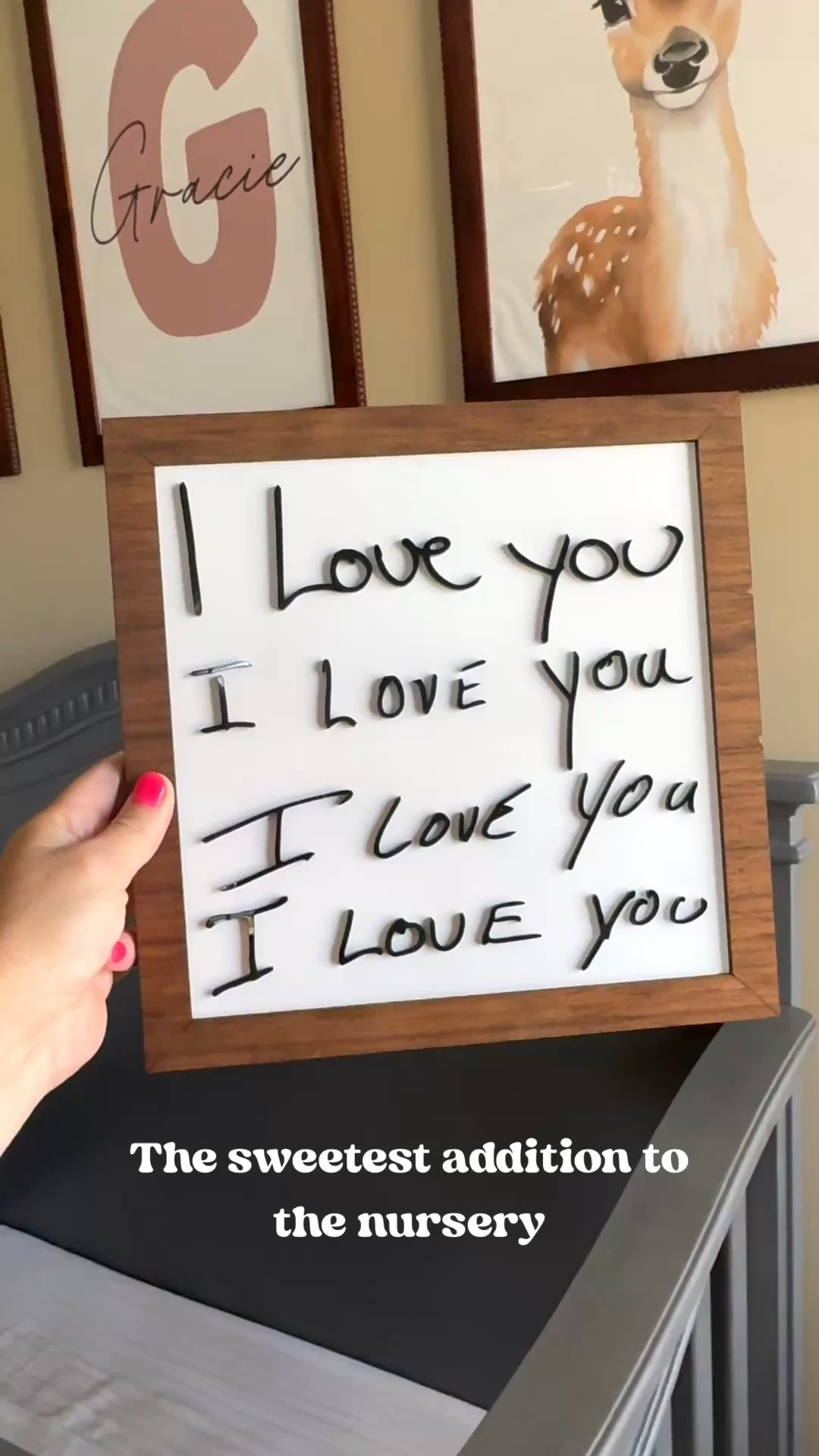 This is by far my favorite thing in the nursery. We had our parents each write “I love you” and had it made into a sign 🥹 it’s something she can keep forever to always remember them by.

#LTKBaby #LTKHome