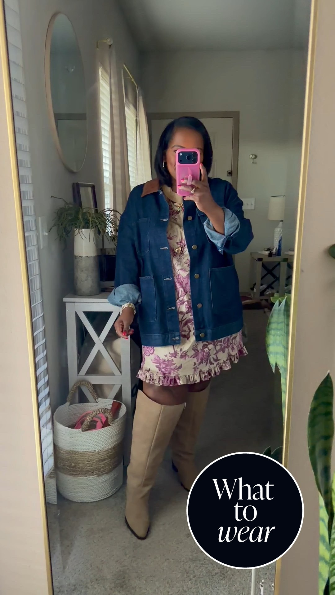 Friday casual ootd / free people inspired velvet tunic dress / denim barn jacket / dolce vita extra wide boots / thanksgiving outfit 

#LTKMidsize #LTKSeasonal #LTKPetite