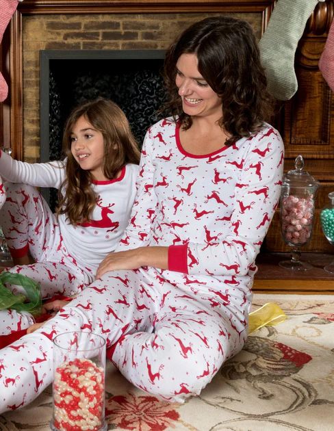 Women's Matching Family Cotton Red & White Reindeer Pajamas | Leveret Clothing